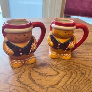 2 Figural Gingerbread Man Sleigh Bell Bistro Cocoa Coffee Mug Christmas Large